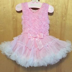 NWOT pink flower onesie dress with tulle skirt.